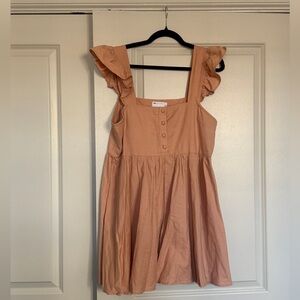 ASOS DESIGN Peach Ruffle Sleeve Button Front Mini Dress Size 8